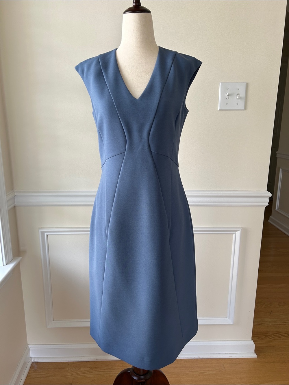 Brooks Brothers Slate Blue V-Neck Midi Sheath Dress